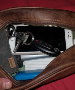 Vetell Classic Men's Leather Toiletry Bag and Dopp Kit with Upper and Lower Zippered Compartments, 2 Mesh Bottle Pouches, and Carrying Handle - The Best Gift for Men. 50 81ahtCmY7uL