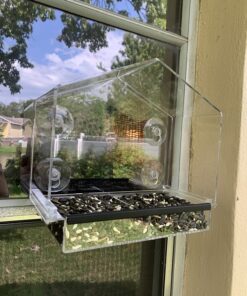 Window Bird Feeders for Outside - Large Bird House Style Window Bird Feeder - Window Bird Feeders with Strong Suction Cups with Drain Holes, Removable Tray, Large Seed Capacity and Rubber Perch 38 81an4yI4Y5L