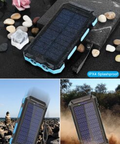 Power-Bank-Portable-Solar-Charger-30000mAh Battery Pack with Emergency LED Flashlight & 2x2.1A USB-A Output Ports Compatible with iPhone 14/13 Series, Samsung, and More, Perfect for Hiking, Camping Blue&Black 25 81anaclotqL