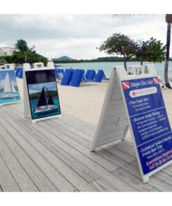 Plasticade Signicade Portable Storable Folding Heavy Duty Plastic A Frame Double Sided Sidewalk Sign with Locking Hinges, White 1 Pack 20 81aoeb013HL