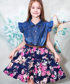 Alternative view of YJ.GWL Girls Dresses, Denim Tops Flower Girl Dress, Princess Dresses for Girls, Girl Spring Summer Dress Casual Outfits, Party Dresses Fashion Clothes for Girls 8-10 Years Blue