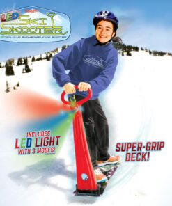 Geospace Original Winter Fun Ski Skooter: Fold-up Snowboard Kick-Scooter Sled for Use on Snow, Assorted Colors (Red, Green or Blue Single LED Light