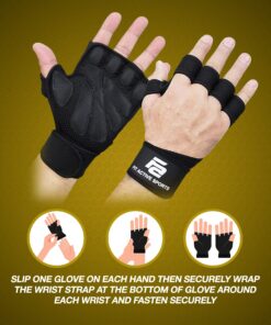 Fit Active Sports New Ventilated Weight Lifting Workout Gloves with Built-in Wrist Wraps for Men and Women - Great for Gym Fitness, Cross Training, Hand Support & Weightlifting. Large 33 81aswvgN6BL