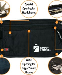 Simply4Travel Travel Money Belt with RFID Blocking, Premium Slim Fanny Pack and Waist Stash for Everyday Use! Black 64 81av4FZdlkL
