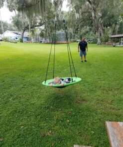 Royal Oak Saucer Tree Swing,Giant 40 Inches with Carabiners and Flags, 700 lb Weight Capacity, Steel Frame, Waterproof, Easy to Install with Step by Step Instructions, Non-Stop Fun! (Green) Green 37 81av9g9M2KL