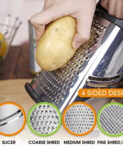 Professional Cheese Grater - Stainless Steel, XL Size, 4 Sides - Perfect Box Grater for Parmesan Cheese, Vegetables, Ginger - Dishwasher Safe - Black 23 81avQ3wyTiL
