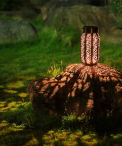 Maggift 2 Pack 10.6 Inch Hanging Solar Lights Outdoor Retro Hanging 20 Lumens Christmas Decorative Solar Lantern with Handle, Brown 2Pack-Retro Hanging Solar Lantern 29 81avTp74k1L