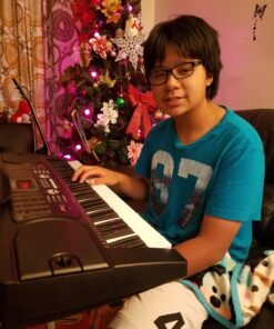 Hamzer 61-Key Electronic Piano Electric Organ Music Keyboard with Stand, Microphone, & Sticker Sheet - Black 32 81axoBeUokL