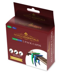 Guitar Capo (2 Pack) for Guitars, Ukulele, Banjo, Mandolin, Bass - Made of Ultra Lightweight Aluminum Metal (1.2 oz!) for 6 & 12 String Instruments - Nordic Essentials (Green+Blue) Green + Blue 19 81ay RpM4bL 2