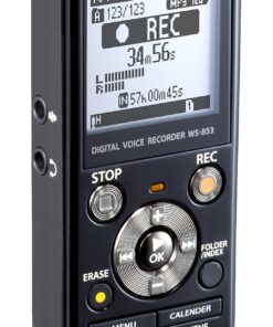 Olympus WS-853 black voice recorder with true stereo mic, 8GB, 110 hours battery life, voice balance, direct USB connection, with MP3 file format. 17 81azFMjt7EL
