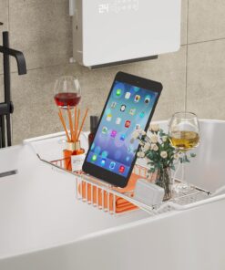 iPEGTOP Stainless Steel Bathtub Caddy Tray - Over Bath Tub Racks Shower Organizer with Extending Sides, Removable Wine Glass Book Holder 23 81b 2XQQ5iL