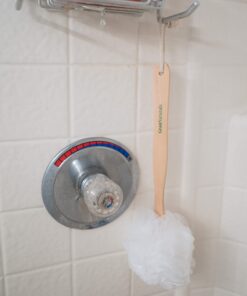 Shower Loofah on a Stick Body & Back Scrubber - Long Handled Mesh Bath Sponge Pouf Luffa Brush on a Stick with a Wood Handle for Men & Women - Easy Reach Body Wash & Lotion Applicator 1 Count (Pack of 1) 26 81b1A406HZS