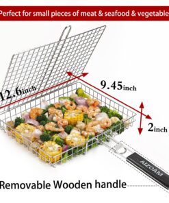 AIGMM Portable Stainless Steel BBQ Barbecue Grilling Basket for Fish ,Vegetables , Steak ,Shrimp, Chops and Many Other Food .Great and Useful BBQ Tool. Deep 25 81b2ZqLz2L