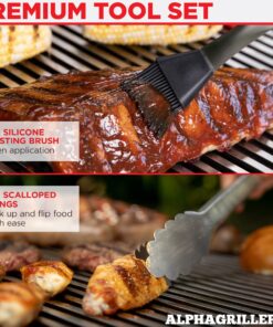 Alpha Grillers Grill Set Heavy Duty BBQ Accessories - BBQ Gifts Tool Set 4pc Grill Accessories with Spatula, Fork, Brush & BBQ Tongs - Grilling Cooking Gifts for Men Dad Durable, Stainless Steel Grill Tool Set 29 81b6Sl7Z5OL 5