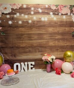 Funnytree 7X5ft Flowers Wood Lace Rustic Backdrop Wedding Floral Photography Background Wooden Board Floor Bridal Shower Baby Birthday Party Bride Banner Photo Studio 7'x5' Pink 31 81b7QF2SdL