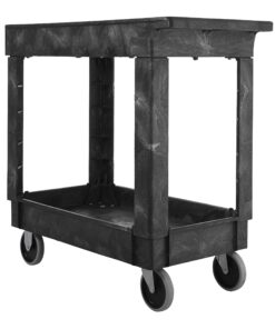 Rubbermaid Commercial Products 2-Shelf Service/Utility Cart with Wheels, 300-Pound Capacity, Black, Lipped Shelves with Handle, Use in School/Restaurant/Warehouse/Manufacturing Small 16 81b8CT6XjvL
