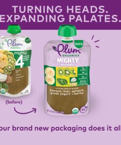 Plum Organics Mighty Morning Organic Toddler Food - Banana, Kiwi, Spinach, Greek Yogurt, and Barley - 4 oz Pouch (Pack of 12) - Organic Fruit and Vegetable Toddler Food Pouch Banana, Kiwi, Spinach, Greek Yogurt & Barley 12 81bCvZDnX0L