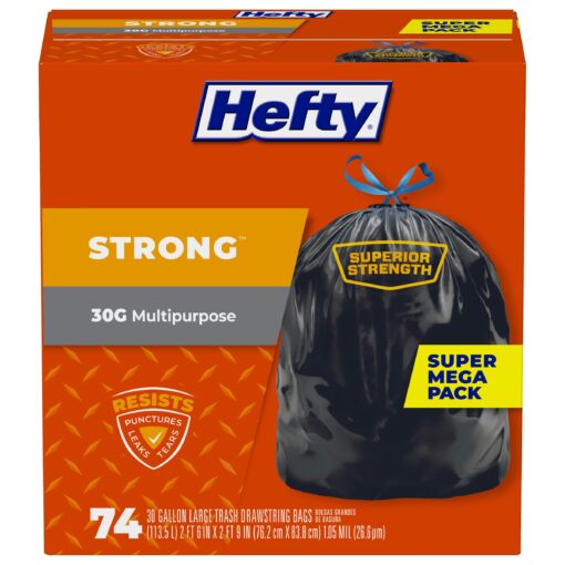 Hefty Strong Large Trash Bags, 30 Gallon, 74 Count 74 Count (Pack of 1)