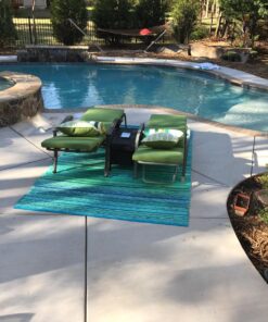 Fab Habitat Outdoor Rug - Waterproof, Fade Resistant, Crease-Free - Premium Recycled Plastic - Striped - Large Patio, Deck, Sunroom, Camping, RV - Cancun - Turquoise & Moss Green - 6 x 9 ft 6' x 9' Rectangular 46 81bFWci9p9L 1