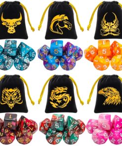 Alternative view of QMay DND Dice Set with 6 Pattern Dice Bag, 42 Pieces, 6 Sets Double - Colors Polyhedron Great for Dungeons and Dragons RPG MTG Table Games 6 sets-42pcs