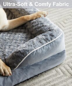 WNPETHOME Dog Beds for Extra Large Dogs, Washable, Bolster Sofa Bed with Waterproof Lining & Non-Skid Bottom, Orthopedic Egg Foam Couch for Pet Sleeping, Pet Bed 42.0"L x 30.0"W x 7.0"Th Grey 25 81bHoVz4oPL