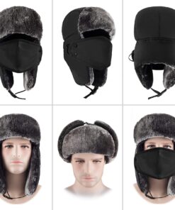 mysuntown Winter Hats for Women Men 2023, 22-24″ Winter Hat Hunting Trapper Hat Ushanka Ear Flap Chin Strap w/Windproof Mask Large Black 47 81bI5 P XNL