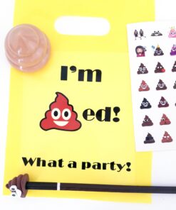 L LIFETIME Party Favor Plastic Goodie Bags with Handles- Theme Birthday Supplies Gift Bag for Kids and Adults – I'm Pooped (24 Pack) 9 81bI5N7fhrL