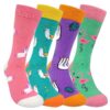 HSELL Womens Colorful Dress Crew Socks Fancy Flower Art Pattern Casual Cotton Socks Novelty Gift for Her 4 Pairs - Unicorns/Alpacas/Sloths/Flamingos