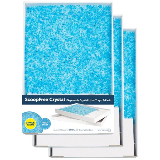 PetSafe ScoopFree Crystal Litter Tray Refills, Premium Blue Crystals, 3-Pack, Disposable Tray, Includes Leak Protection & Low Tracking Litter, Absorbs Odors On Contact 3 Trays