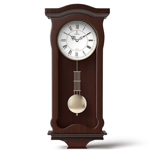 Pendulum Wall Clock Battery Operated - Hanging Grandfather Wall Clock with Pendulum - Quiet Wood Pendulum Clock - Decorative Wooden Wall Clock for Living Room Decor, Office & Home Décor Gift 23.5x9.75 Classic Dark Brown