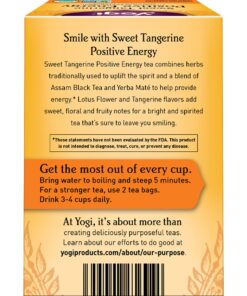 Alternative view of Yogi Sweet Tangerine Positive Energy Tea - 16 Tea Bags per Pack (6 Packs) - Organic Tangerine Energy Tea - Includes Black Tea Leaf, Yerba Mate Leaf, Ashwagandha Root & More