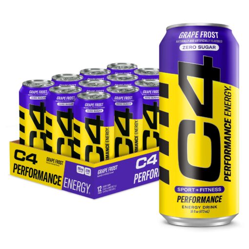 C4 Energy Carbonated Zero Sugar Energy Drink, Pre Workout Drink + Beta Alanine, Purple Frost, 16 Fl Oz (Pack of 12) Grape Frost 16 Fl Oz (Pack of 12)