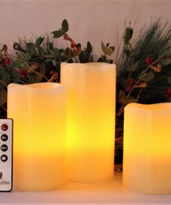 LED Lytes Timer Remote Control Flameless Candle Set, 3 Flickering Candles, 3 in Wide by 4, 5, 6 in Tall, Real Ivory Wax and Amber Flame, Home Decor, Large Battery Powered for Gifts for Mom Round Ivory Wax and Amber Flame 27 81bZqVlNvSL