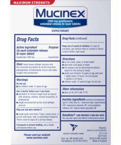 Mucinex 12 Hour 1200mg Maximum Strength Guaifenesin Chest Congestion & Mucus Relief, Guaifenesin Expectorant Aids Mucus Removal, Chest Decongestant for Adults, Dr Recommended, 42ct Tablets 42 Count (Pack of 1) Release Tablets 35 81bgaAGDnJL 1