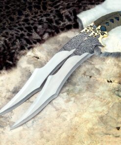 Alternative view of K Exclusive Jungle Suede Flyers Twin Sword Set with Nylon Scabbard - Stainless Steel Blades, Leopard Design, Genuine Suede Wrapped Handles, Gold-Plated Accents, Lanyard Holes, Length 19"