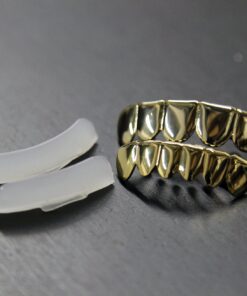 New Custom Fit 14k Gold Plated Hip Hop Teeth Grillz Caps Top & Bottom Grill Set 26 81bjgaURdcL