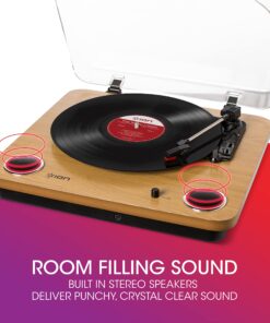 ION Audio Max LP – Vinyl Record Player / Turntable with Built In Speakers, USB Output for Conversion and Three Playback Speeds – Natural Wood Finish Max LP with Speakers Record Player only 33 81bnjtRHugL