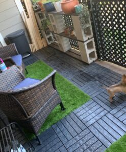 GOLDEN MOON Turf Grass, Artificial Grass, Tile Interlocking and Self-Draining Mat for Patio, Indoor Outdoor, 1x1 ft, 1.5 in Pile Height, 9 Pack 9 Tiles(9 sq ft) 51 81boQRxtRJL