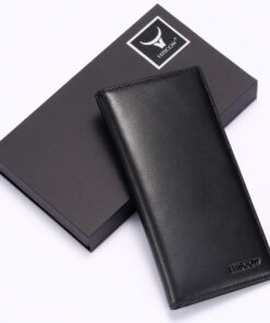 HISCOW Slim Leather Long Wallet for Men & Women, Italian Calfskin, Breast Pocket Wallet for Checkbook, Credit Cards (Black) Black 15 81bwT7R1YL