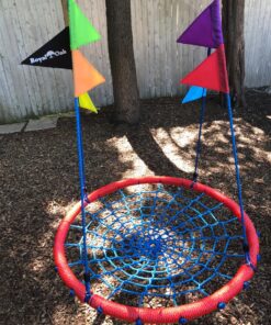 Giant 40 Inch Spider Web Tree Swing, 600 lb Weight Capacity, Durable Steel Frame, Waterproof, Adjustable Ropes, Flag Set and 2 Carabiners, Non-Stop Fun for Kids! Red 25 81bwXOFl0SL