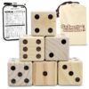 GoSports Giant Wooden Playing Dice Set with Rollzee and Farkle Scoreboard - Includes 6 Dice, Dry-Erase Scoreboard and Canvas Tote Bag - Choose 2.5 Inch or 3.5 Inch Dice) 3.5 Inch Natural Wood Dice