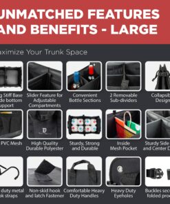 TRUNKCRATEPRO Trunk Organizer for Car, SUV, Truck | Premium Adjustable Multi Compartments Collapsible Car Trunk Organizer with Securing Straps & Non-Slip Bottom (Large Size, Black) Large 27 81c1du4YL