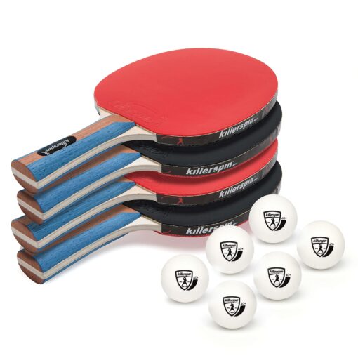 Killerspin Jet Set 4 Premium Set, Table Tennis Set with 4 Ping Pong Paddles and 6 Ping Pong Balls, Perfect Table Tennis Paddle for Beginner to Advanced Players