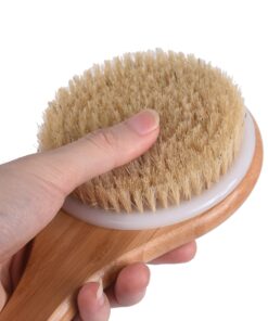 Chikoni Dry Bath Body Brush Back Scrubber with Anti-Slip Long Wooden Handle, 100% Natural Bristles Body Massager, Perfect for Exfoliating, Detox and Cellulite, Blood Circulation, Good for Health 26 81c6ZPW2FqL