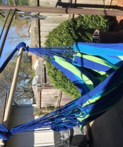 Hammock Sky Large Brazilian Hammock Chair Cotton Weave - Extra Long Bed - Hanging Chair for Yard, Bedroom, Porch, Indoor/Outdoor (Blue & Green) Blue & Green (Not Include Hanging Kit) 51 81c7YswB8rL 2