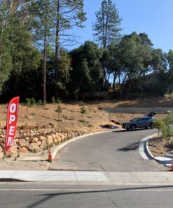 LookOurWay Feather Flag Set - 12 Feet Tall Advertising Flag Banner with Fiberglass Pole Kit and Rotating Ground Spike for Business Promotion - Grand Opening Theme - Open Red and White Red/White 13 81c89Qg0CL