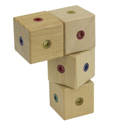 WIDU Magnetic Wooden Building Blocks, 4 Cube Pack