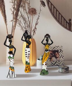 Gedengni 𝑩𝒍𝒂𝒄𝒌 𝑭𝒊𝒈𝒖𝒓𝒊𝒏𝒆𝒔 𝑨𝒇𝒓𝒊𝒄𝒂𝒏 𝑨𝒓𝒕 𝑫𝒆𝒄𝒐𝒓, African Figure Sculpture Tribal Lady Figurine Statue Decor Collectible Art Piece, 7.5-Inch, Pack of 3 Yellow Statu -3pc 27 81cFq5CYNZL