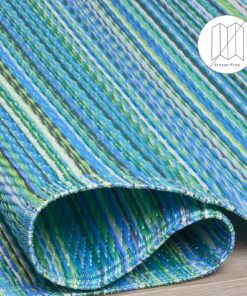 Fab Habitat Outdoor Rug - Waterproof, Fade Resistant, Crease-Free - Premium Recycled Plastic - Striped - Large Patio, Deck, Sunroom, Camping, RV - Cancun - Turquoise & Moss Green - 6 x 9 ft 6' x 9' Rectangular 26 81cH6RN43PL 1