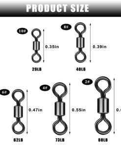 Barrel Fishing Swivels Kit 500pcs Rolling Swivels Fishing Tackle Saltwater Heavy Duty Fishing Line Connectors Black Stainless Steel Bearing Swivels for Saltwater Freshwater 30-97Lbs 10 81cKQWhcw6L